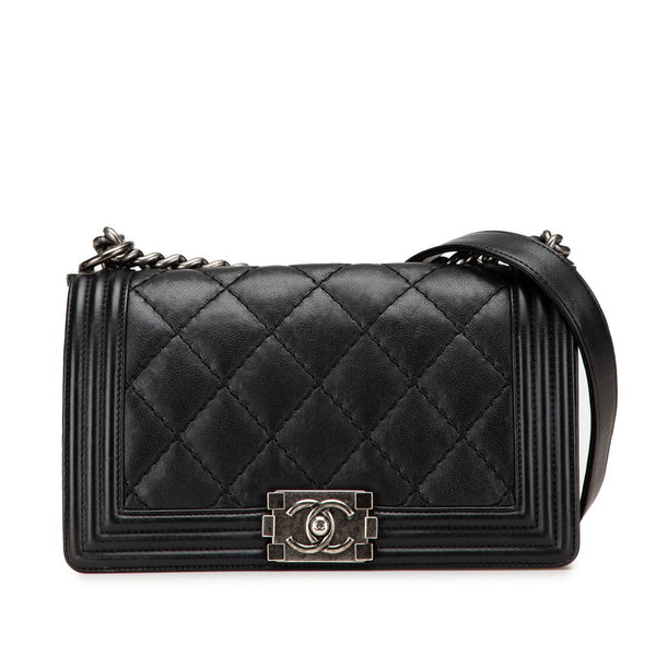シャネル ボーイシャネル25 ワイルドステッチ チェーン ショルダーバッグ ブラック ラムスキン レディース CHANEL 【中古】
