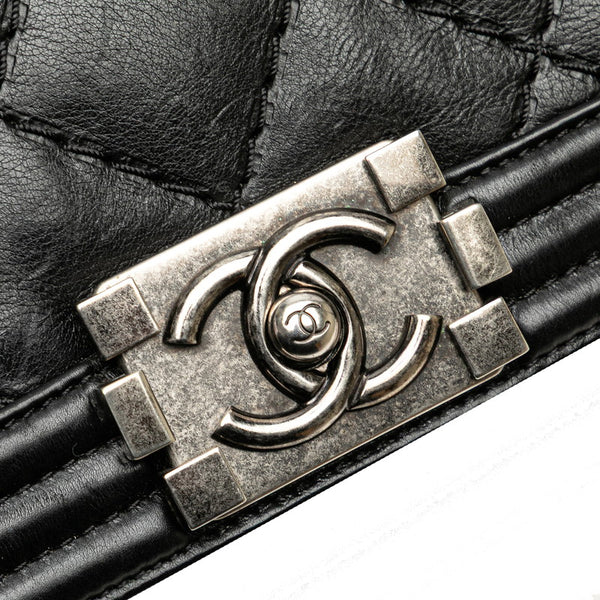 シャネル ボーイシャネル25 ワイルドステッチ チェーン ショルダーバッグ ブラック ラムスキン レディース CHANEL 【中古】