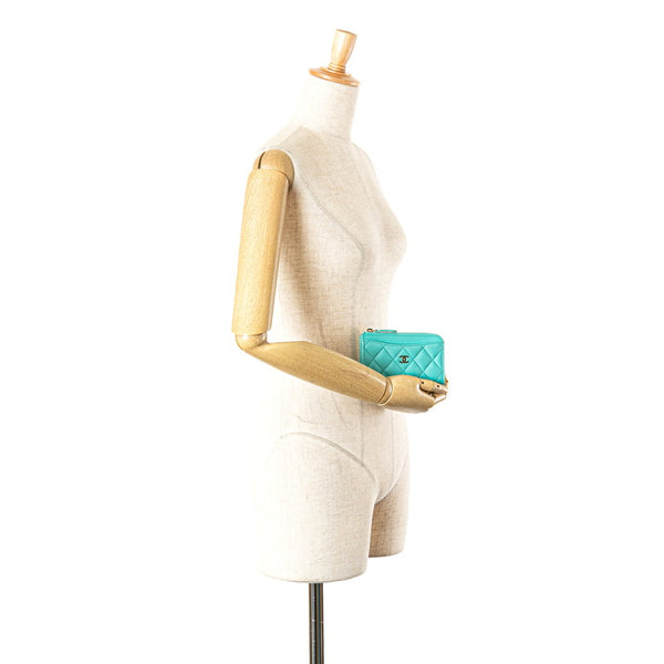 シャネル マトラッセ ココマーク コインケース フラグメントケース カードケース ライトブルー キャビアスキン レディース CHANEL 【中古】