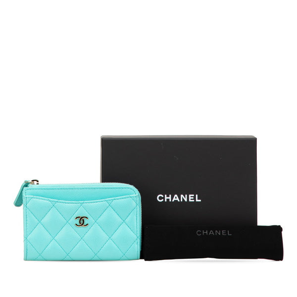 シャネル マトラッセ ココマーク コインケース フラグメントケース カードケース ライトブルー キャビアスキン レディース CHANEL 【中古】