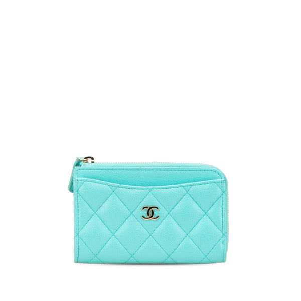 シャネル マトラッセ ココマーク コインケース フラグメントケース カードケース ライトブルー キャビアスキン レディース CHANEL 【中古】