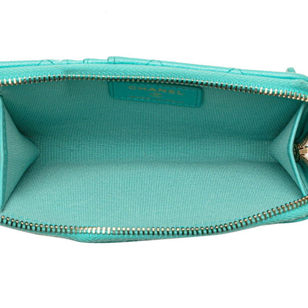 シャネル マトラッセ ココマーク コインケース フラグメントケース カードケース ライトブルー キャビアスキン レディース CHANEL 【中古】