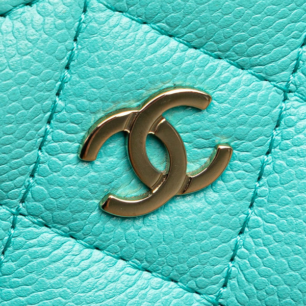 シャネル マトラッセ ココマーク コインケース フラグメントケース カードケース ライトブルー キャビアスキン レディース CHANEL 【中古】