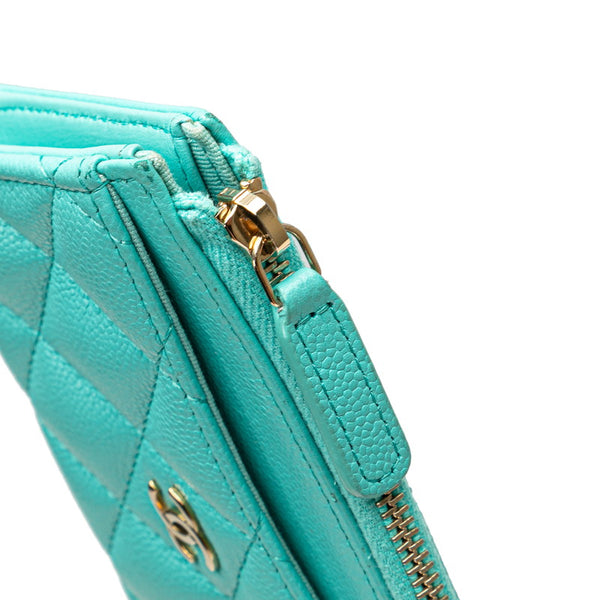 シャネル マトラッセ ココマーク コインケース フラグメントケース カードケース ライトブルー キャビアスキン レディース CHANEL 【中古】