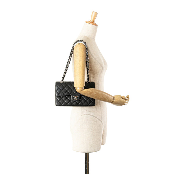 シャネル マトラッセ ココマーク Wフラップ チェーン ショルダーバッグ ハンドバッグ ブラック シルバー キャビアスキン レディース CHANEL 【中古】