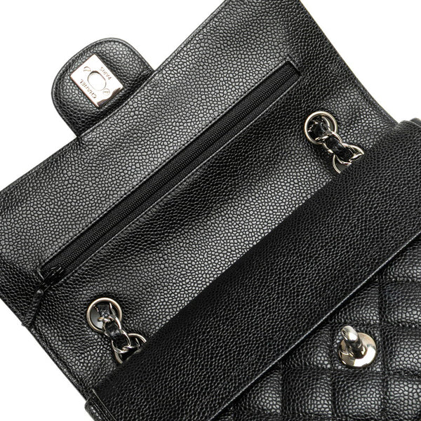 シャネル マトラッセ ココマーク Wフラップ チェーン ショルダーバッグ ハンドバッグ ブラック シルバー キャビアスキン レディース CHANEL 【中古】