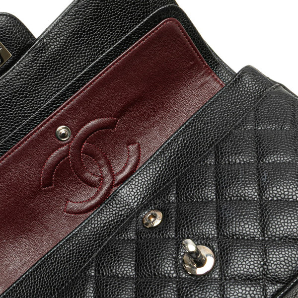 シャネル マトラッセ ココマーク Wフラップ チェーン ショルダーバッグ ハンドバッグ ブラック シルバー キャビアスキン レディース CHANEL 【中古】