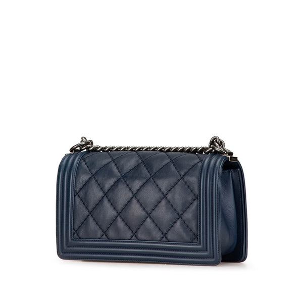 シャネル ボーイシャネル25  チェーン ショルダーバッグ ネイビー レザー レディース CHANEL 【中古】