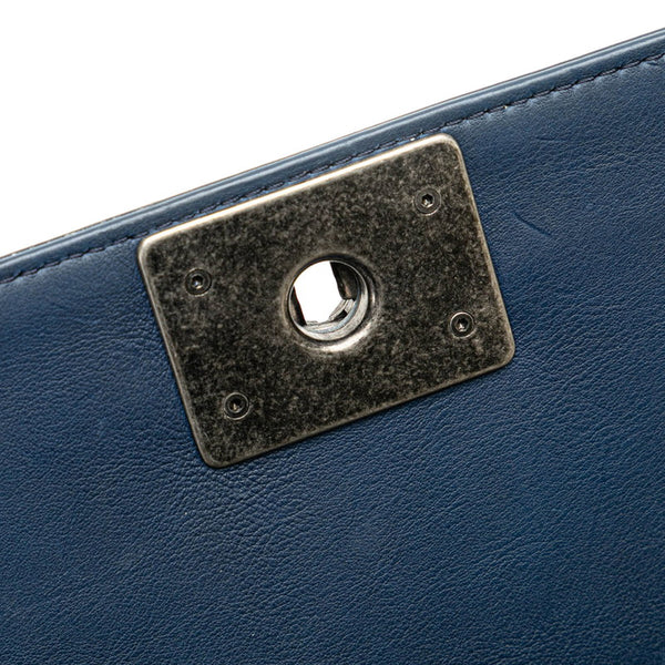 シャネル ボーイシャネル25  チェーン ショルダーバッグ ネイビー レザー レディース CHANEL 【中古】