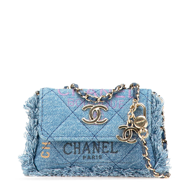 シャネル マトラッセ ココマーク  チェーン ショルダーバッグ インディゴブルー ゴールド金具 デニム レディース CHANEL 【中古】