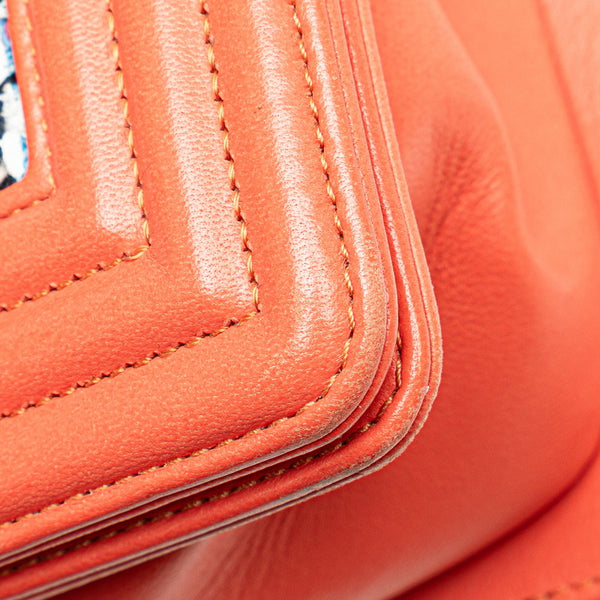 シャネル ボーイシャネル ココマーク チェーン ショルダーバッグ コーラルオレンジ マルチカラー ツイード レザー レディース CHANEL 【中古】