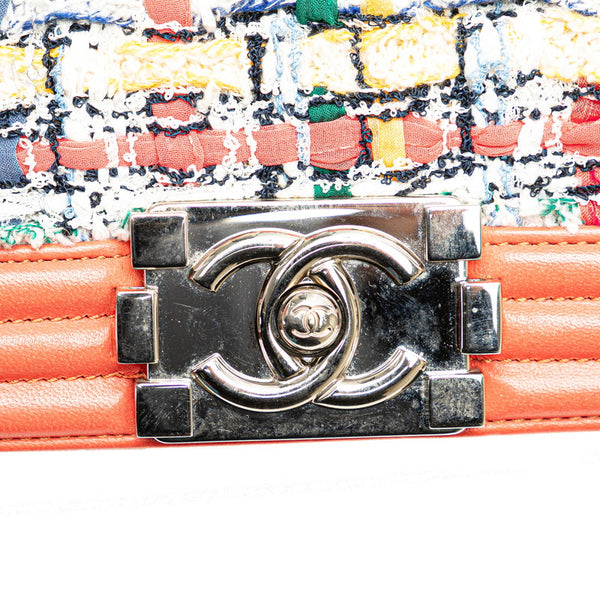 シャネル ボーイシャネル ココマーク チェーン ショルダーバッグ コーラルオレンジ マルチカラー ツイード レザー レディース CHANEL 【中古】