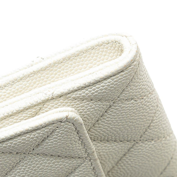 シャネル マトラッセ ココマーク カードケース ホワイト ゴールド キャビアスキン レディース CHANEL 【中古】