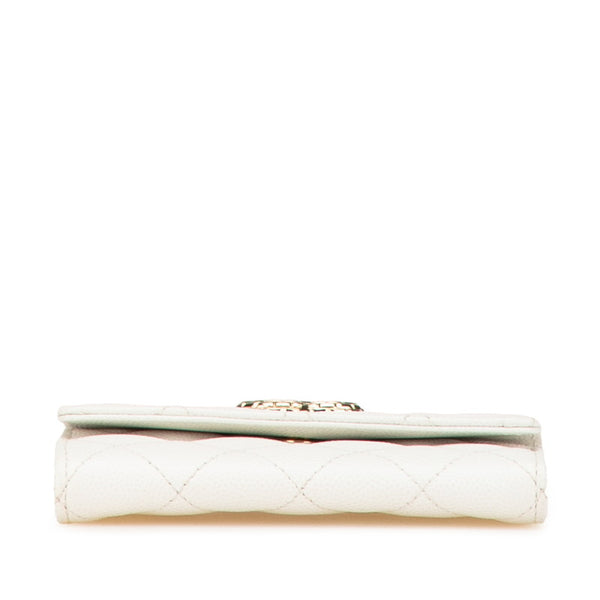 シャネル マトラッセ ココマーク カードケース ホワイト ゴールド キャビアスキン レディース CHANEL 【中古】