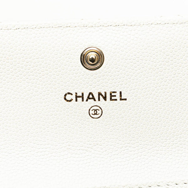 シャネル マトラッセ ココマーク カードケース ホワイト ゴールド キャビアスキン レディース CHANEL 【中古】