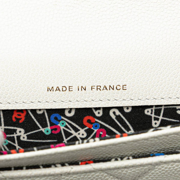 シャネル マトラッセ ココマーク カードケース ホワイト ゴールド キャビアスキン レディース CHANEL 【中古】