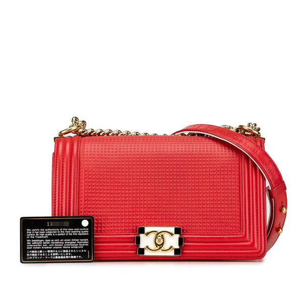 シャネル ボーイシャネル ココマーク チェーン ショルダーバッグ ハンドバッグ レッド  レザー レディース CHANEL 【中古】