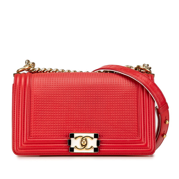 シャネル ボーイシャネル ココマーク チェーン ショルダーバッグ ハンドバッグ レッド  レザー レディース CHANEL 【中古】