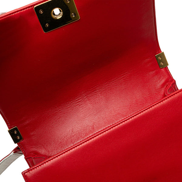 シャネル ボーイシャネル ココマーク チェーン ショルダーバッグ ハンドバッグ レッド  レザー レディース CHANEL 【中古】