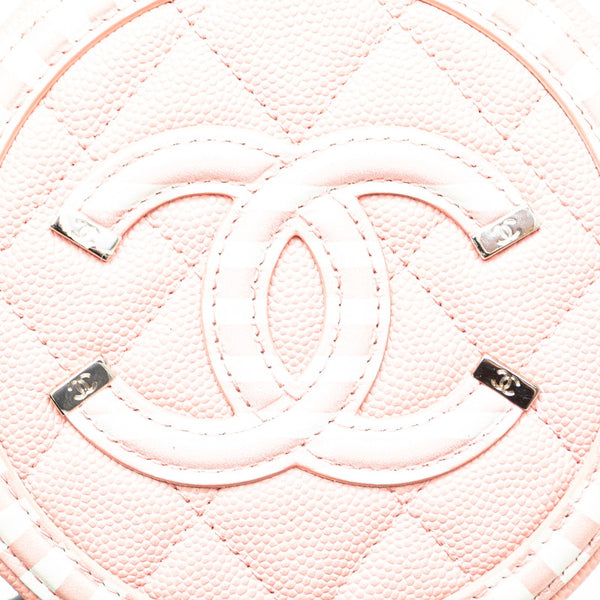 シャネル マトラッセ CCフィリグリー チェーン ポーチ ミニショルダーバッグ クロスボディバッグ ピンク ホワイト キャビアスキン レディース CHANEL 【中古】