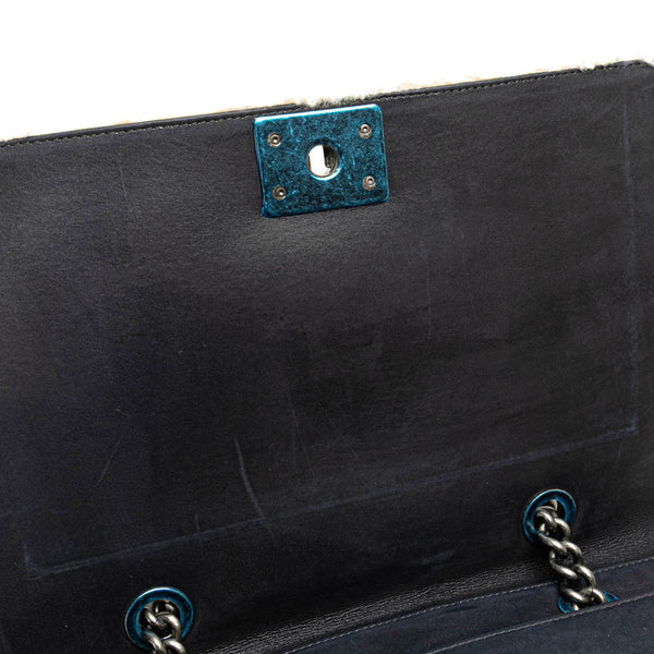 シャネル ボーイシャネル チェーン ハンドバッグ ブラック ホワイト ムートン レザー レディース CHANEL 【中古】