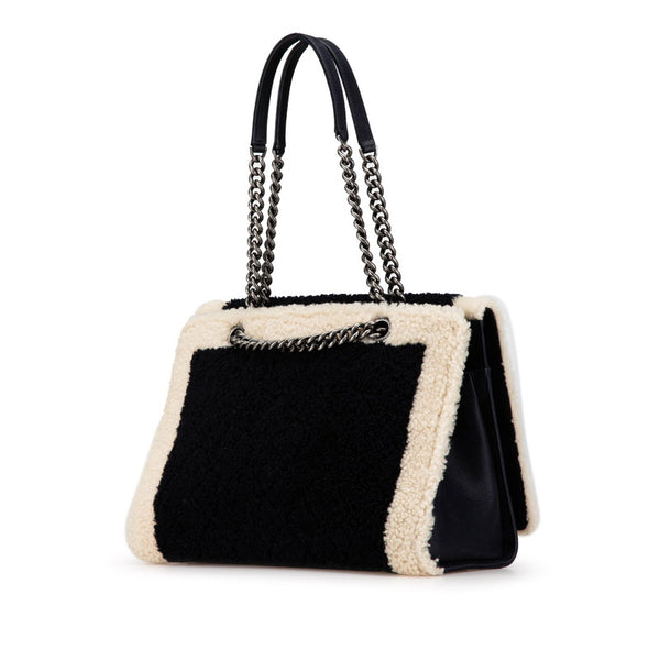 シャネル ボーイシャネル チェーン ハンドバッグ ブラック ホワイト ムートン レザー レディース CHANEL 【中古】