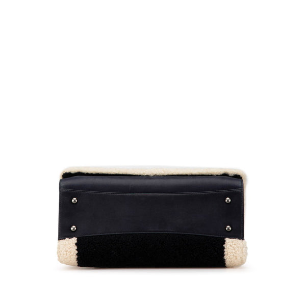 シャネル ボーイシャネル チェーン ハンドバッグ ブラック ホワイト ムートン レザー レディース CHANEL 【中古】