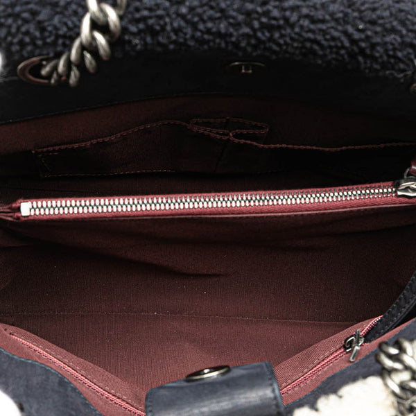 シャネル ボーイシャネル チェーン ハンドバッグ ブラック ホワイト ムートン レザー レディース CHANEL 【中古】