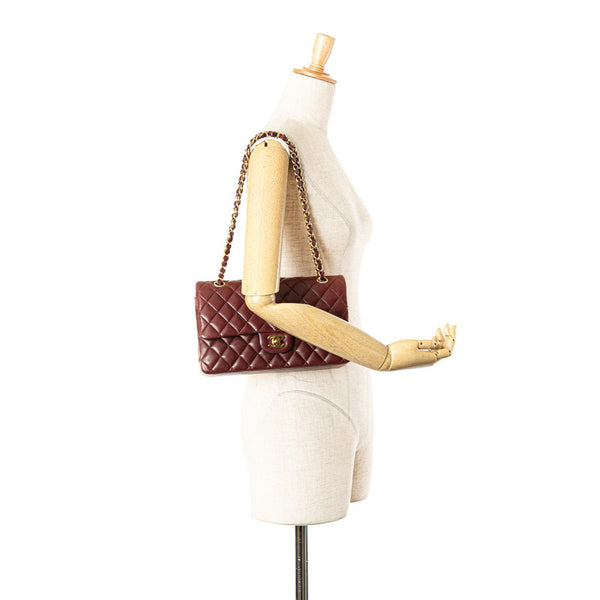 シャネル マトラッセ ココマーク Wフラップ チェーン ショルダーバッグ ハンドバッグ ワインレッド パープル ラムスキン レディース CHANEL 【中古】