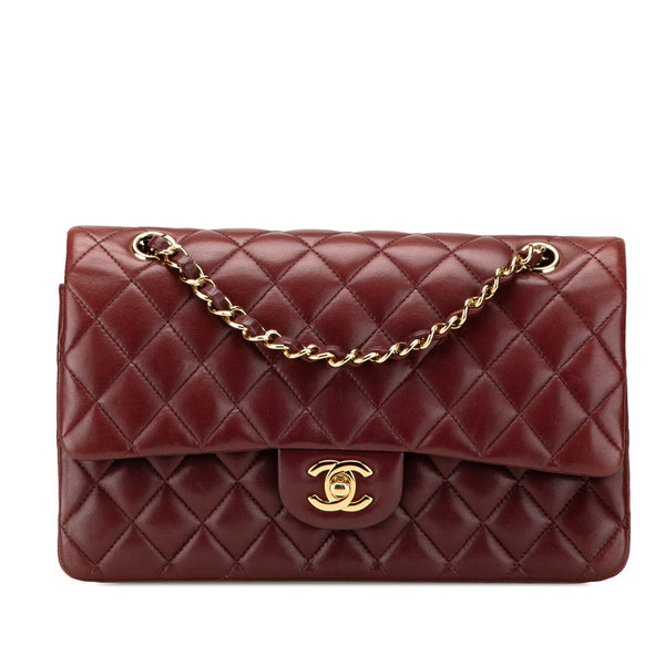 シャネル マトラッセ ココマーク Wフラップ チェーン ショルダーバッグ ハンドバッグ ワインレッド パープル ラムスキン レディース CHANEL 【中古】