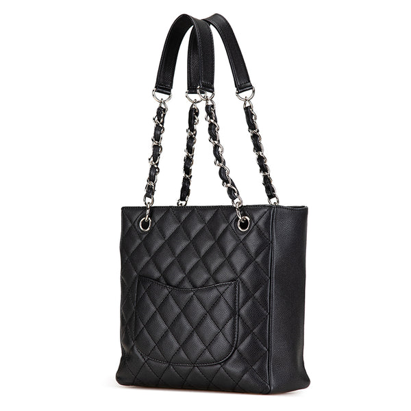 シャネル マトラッセ ココマーク CC PSTチェーントート ショルダーバッグ ブラック シルバー キャビアスキン レディース CHANEL 【中古】