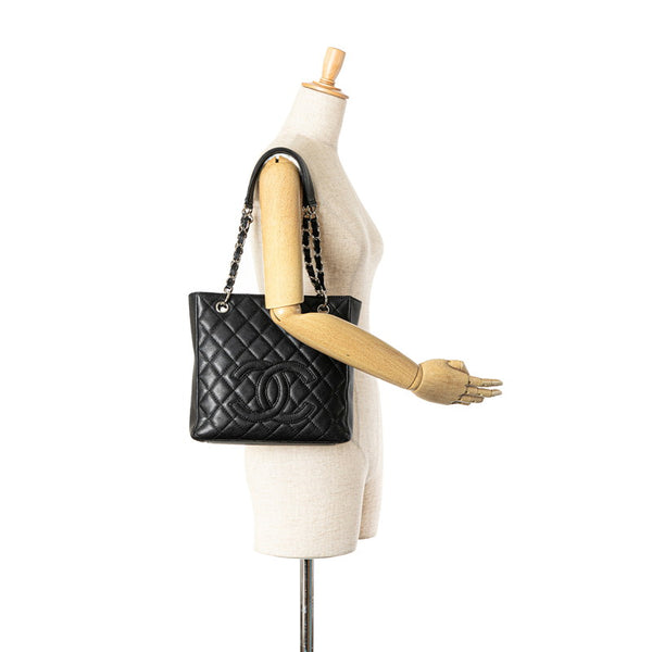 シャネル マトラッセ ココマーク CC PSTチェーントート ショルダーバッグ ブラック シルバー キャビアスキン レディース CHANEL 【中古】