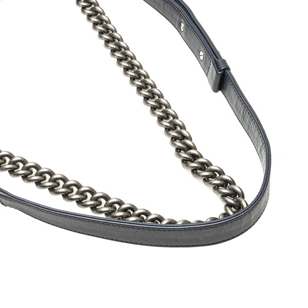 シャネル ボーイシャネル ココマーク チェーン ショルダーバッグ ハンドバッグ ネイビー シルバー ラムスキン レディース CHANEL 【中古】