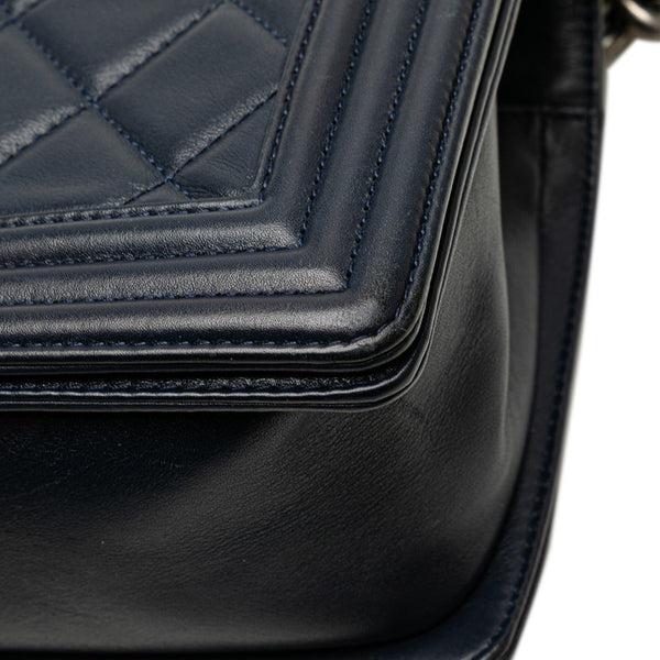 シャネル ボーイシャネル ココマーク チェーン ショルダーバッグ ハンドバッグ ネイビー シルバー ラムスキン レディース CHANEL 【中古】