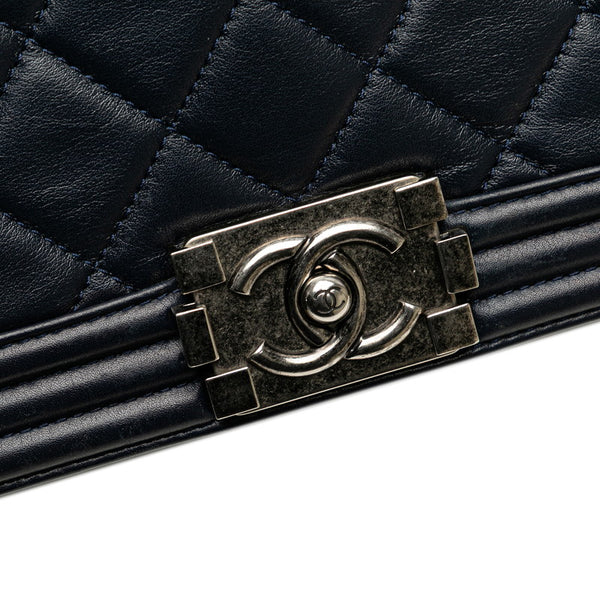 シャネル ボーイシャネル ココマーク チェーン ショルダーバッグ ハンドバッグ ネイビー シルバー ラムスキン レディース CHANEL 【中古】