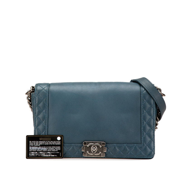 シャネル ボーイシャネル ココマーク チェーンショルダーバッグ ブルー レザー レディース CHANEL 【中古】