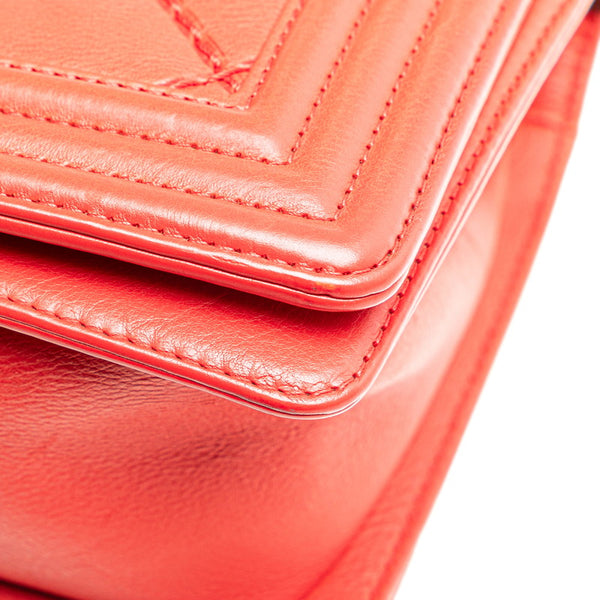 シャネル ボーイシャネル25 ワイルドステッチ 斜め掛け チェーン ショルダーバッグ レッド ラムスキン レディース CHANEL 【中古】