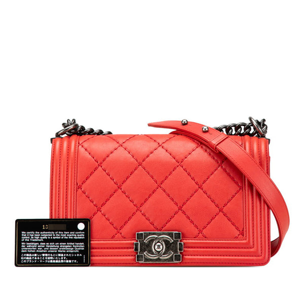 シャネル ボーイシャネル25 ワイルドステッチ 斜め掛け チェーン ショルダーバッグ レッド ラムスキン レディース CHANEL 【中古】