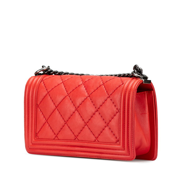 シャネル ボーイシャネル25 ワイルドステッチ 斜め掛け チェーン ショルダーバッグ レッド ラムスキン レディース CHANEL 【中古】