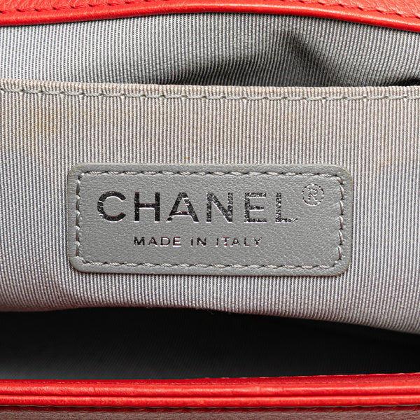 シャネル ボーイシャネル25 ワイルドステッチ 斜め掛け チェーン ショルダーバッグ レッド ラムスキン レディース CHANEL 【中古】