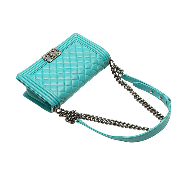 シャネル ボーイシャネル25 ワイルドステッチ チェーン ショルダーバッグ ライトブルー ラムスキン レディース CHANEL 【中古】