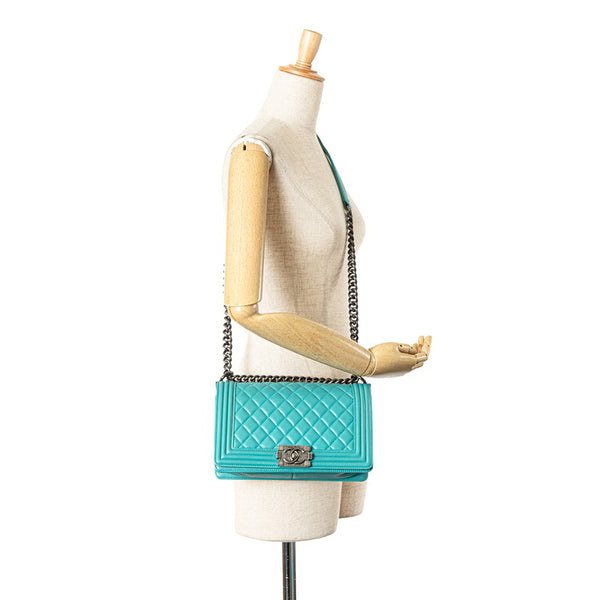 シャネル ボーイシャネル25 ワイルドステッチ チェーン ショルダーバッグ ライトブルー ラムスキン レディース CHANEL 【中古】