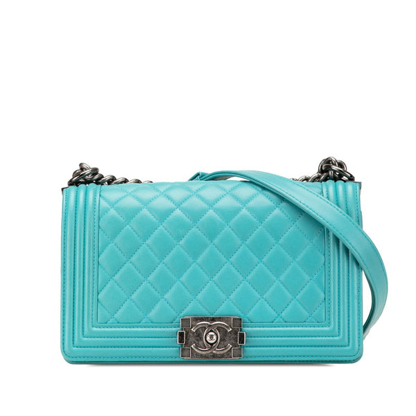 シャネル ボーイシャネル25 ワイルドステッチ チェーン ショルダーバッグ ライトブルー ラムスキン レディース CHANEL 【中古】