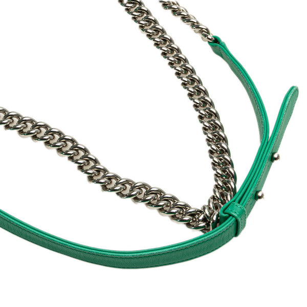 シャネル ボーイシャネル25 Vステッチ シェブロン 斜め掛け チェーン ショルダーバッグ グリーン シルバー ラムスキン パテントレザー レディース CHANEL 【中古】