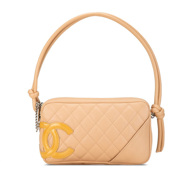 シャネル マトラッセ カンボンライン ココマーク ポーチ ベージュ イエロー レザー レディース CHANEL 【中古】