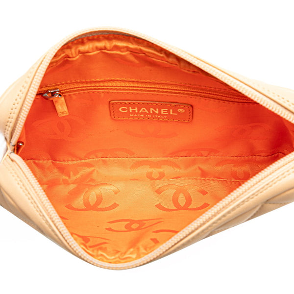 シャネル マトラッセ カンボンライン ココマーク ポーチ ベージュ イエロー レザー レディース CHANEL 【中古】