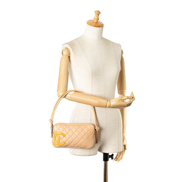 シャネル マトラッセ カンボンライン ココマーク ポーチ ベージュ イエロー レザー レディース CHANEL 【中古】