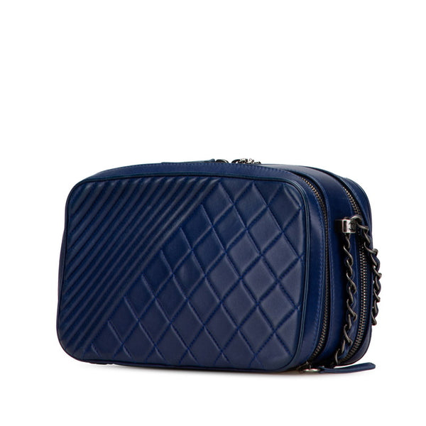シャネル ボーイシャネル チェーン ショルダーバッグ カメラバッグ ネイビー ラムスキン レディース CHANEL 【中古】