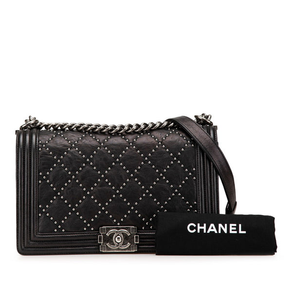 シャネル ボーイシャネル スタッズ チェーン ショルダーバッグ ハンドバッグ A67086 ブラック シルバー レザー レディース CHANEL 【中古】