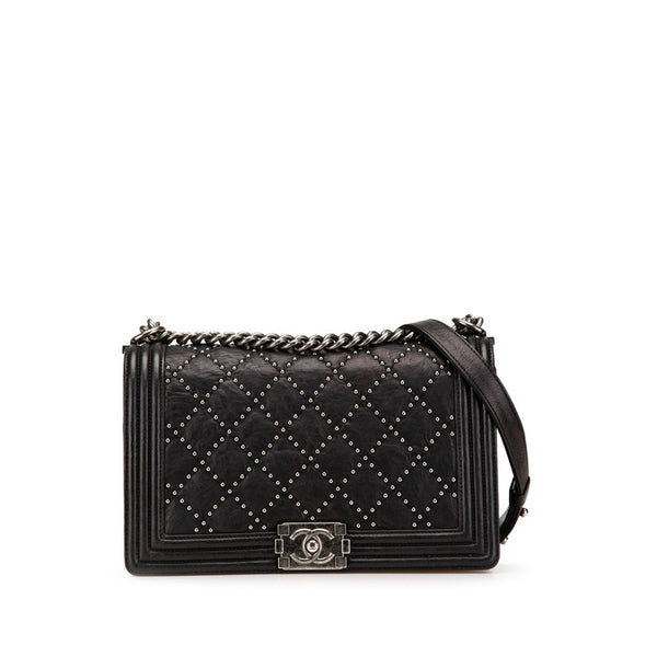 シャネル ボーイシャネル スタッズ チェーン ショルダーバッグ ハンドバッグ A67086 ブラック シルバー レザー レディース CHANEL 【中古】